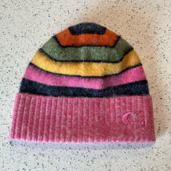 Coach Striped Beanie in Pink Multicolor - Picture 3 of 5